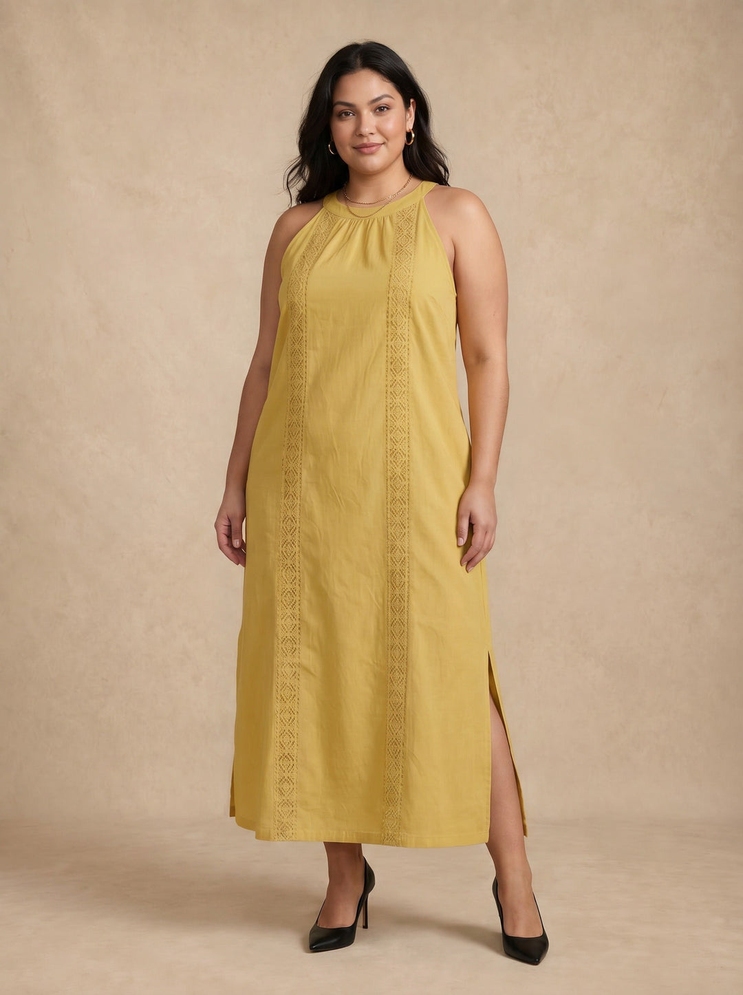 Adele Yellow Lace Midi Dress